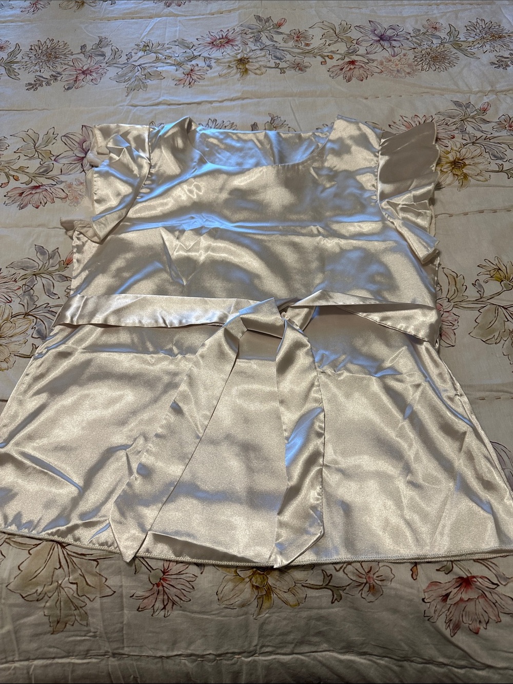Satin Ivory Tie-Waist Women’s Blouse